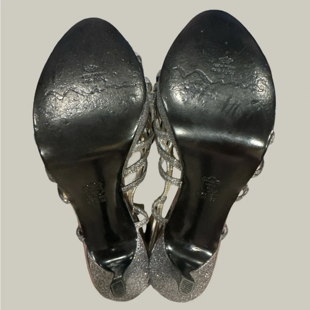 Nina New York Silver Stiletto Platform Slingback Heels Size 9 M‎